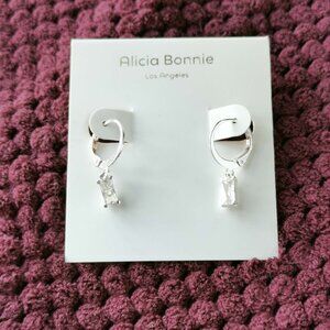 Alicia Bonnie Silver White Crystal Twinkling Treasure huggie drop earrings NEW